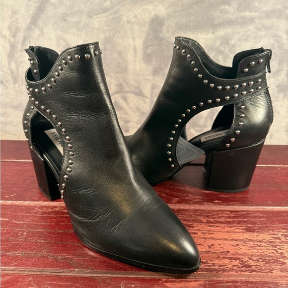 Steve Madden Shoes - Steve Madden Black Leather Studded Heeled Booties Size 10